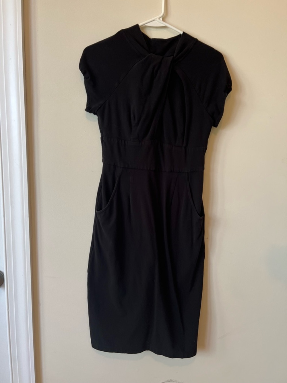 eshakti Black Short-Sleeve Midi Dress with Pockets
